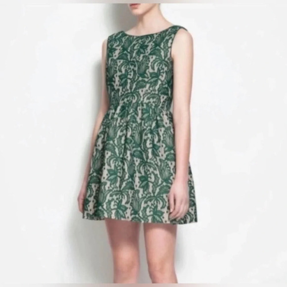 ZARA XS Green Lace Tulip Dress Sleeveless Backless Lined Fit Flare Sheath Boho - Picture 1 of 13